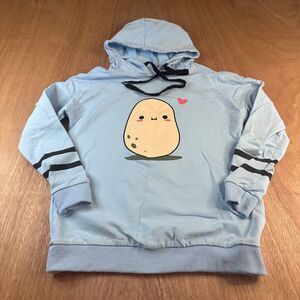 Girls XS Kawaii Potato Hoodie Light Blue Cute Graphic Pullover Sweatshirt